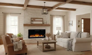 Elektrische Haard Ganeey LumaFire AF40WR – Inbouw & Wandmontage – 3D Realistisch Vlameffect met LED Verlichting & Knettereffect – 900/1800W Verwarming met Thermostaat, Timer & Afstandsbediening – Modern Zwart Design – Energiezuinig – Geschikt tot 30m