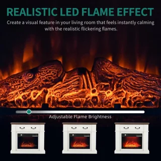 Elektrische Open Haard Ganeey 38 Inch met Realistisch 3D Vlameffect, LED Verlichting in 24 Kleuren, Timer & Afstandsbediening – Vrijstaande Elektrische Sfeerhaard met Verwarming – Modern Wit Design – Energiezuinig & Stil – 2000W