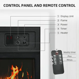 Elektrische Open Haard Ganeey 38 Inch met Realistisch 3D Vlameffect, LED Verlichting in 24 Kleuren, Timer & Afstandsbediening – Vrijstaande Elektrische Sfeerhaard met Verwarming – Modern Wit Design – Energiezuinig & Stil – 2000W
