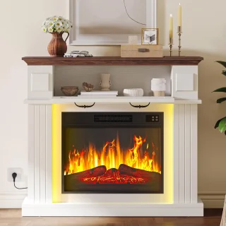 Elektrische Open Haard Ganeey 38 Inch met Realistisch 3D Vlameffect, LED Verlichting in 24 Kleuren, Timer & Afstandsbediening – Vrijstaande Elektrische Sfeerhaard met Verwarming – Modern Wit Design – Energiezuinig & Stil – 2000W