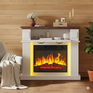 Elektrische Open Haard Ganeey 38 Inch met Realistisch 3D Vlameffect, LED Verlichting in 24 Kleuren, Timer & Afstandsbediening – Vrijstaande Elektrische Sfeerhaard met Verwarming – Modern Wit Design – Energiezuinig & Stil – 2000W
