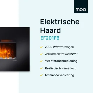 MOA Sfeerhaard Elektrisch - Haard met Verwarming - 2000W - Openhaard met Afstandsbediening en Sfeerlicht - Kachel - Zwart