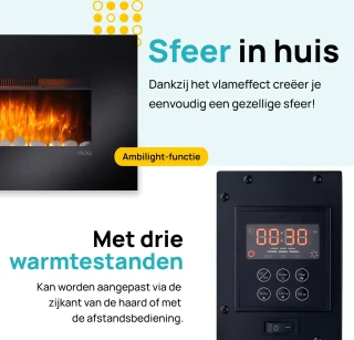 MOA Sfeerhaard Elektrisch - Haard met Verwarming - 2000W - Openhaard met Afstandsbediening en Sfeerlicht - Kachel - Zwart