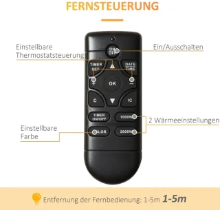 Sfeerhaard Elektrisch - Haard met Verwarming - LED-vlameffect - 1000/2000W - Openhaard - Decoratieve Haardkachel - Kachel Vrijstaand - Stijlvolle Uitstraling - Zwart