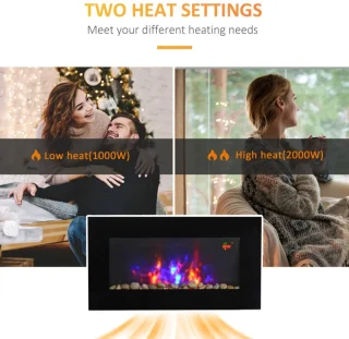 Sfeerhaard Elektrisch - Haard met Verwarming - LED-vlameffect - 1000/2000W - Openhaard - Decoratieve Haardkachel - Kachel Vrijstaand - Stijlvolle Uitstraling - Zwart