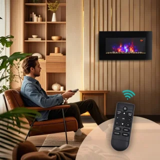 Sfeerhaard Elektrisch - Haard met Verwarming - LED-vlameffect - 1000/2000W - Openhaard - Decoratieve Haardkachel - Kachel Vrijstaand - Stijlvolle Uitstraling - Zwart