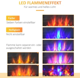 Sfeerhaard Elektrisch - Haard met Verwarming - LED-vlameffect - 1000/2000W - Openhaard - Decoratieve Haardkachel - Kachel Vrijstaand - Stijlvolle Uitstraling - Zwart