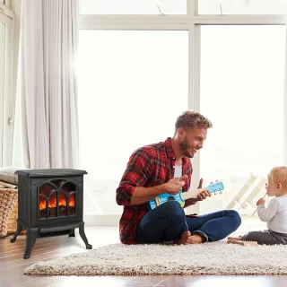 1500W Elektrische haard met ventilatorkachel, Elektrische haardkachel, Elektrisch Torino met LED-haardvlameffect, PTC-Kachel, zwart