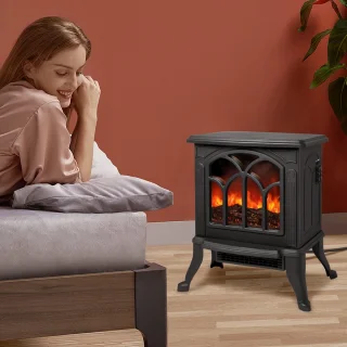 1500W Elektrische haard met ventilatorkachel, Elektrische haardkachel, Elektrisch Torino met LED-haardvlameffect, PTC-Kachel, zwart
