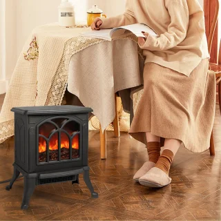 1500W Elektrische haard met ventilatorkachel, Elektrische haardkachel, Elektrisch Torino met LED-haardvlameffect, PTC-Kachel, zwart