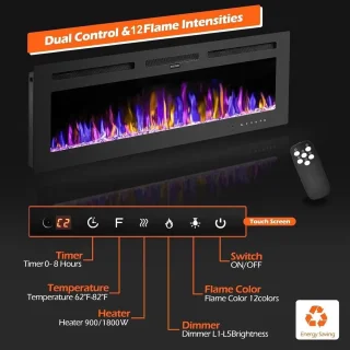 Sfeerhaard Elektrisch - Haard met Verwarming -1800W - Openhaard met Afstandsbediening en 12 Sfeerlicht - Kachel - Zwart-127cm