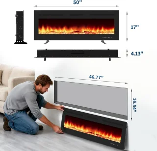 Sfeerhaard Elektrisch - Haard met Verwarming -1800W - Openhaard met Afstandsbediening en 12 Sfeerlicht - Kachel - Zwart-127cm