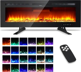 Sfeerhaard Elektrisch - Haard met Verwarming -1800W - Openhaard met Afstandsbediening en 12 Sfeerlicht - Kachel - Zwart-127cm
