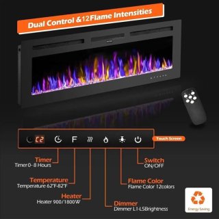 Sfeerhaard Elektrisch - Haard met Verwarming -1800W - Openhaard met Afstandsbediening en 12 Sfeerlicht - Kachel - Zwart-127cm review