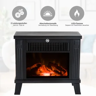 HOMCOM-Kaminofen-Metall, Hartglas, ABS-34L x 17B x31H cm-Schwarz