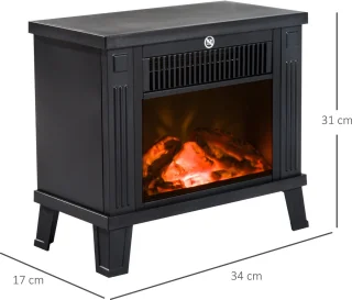 HOMCOM-Kaminofen-Metall, Hartglas, ABS-34L x 17B x31H cm-Schwarz