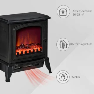 Sfeerhaard Elektrisch - Haard met Verwarming - met LED-Vlameffect - 1000W/2000 W - Kachel Vrijstaand - Openhaard - Gehard Glas - Wit - 36,5x24x45,5 cm