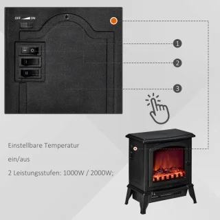Sfeerhaard Elektrisch - Haard met Verwarming - met LED-Vlameffect - 1000W/2000 W - Kachel Vrijstaand - Openhaard - Gehard Glas - Wit - 36,5x24x45,5 cm