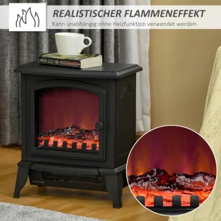 Sfeerhaard Elektrisch - Haard met Verwarming - met LED-Vlameffect - 1000W/2000 W - Kachel Vrijstaand - Openhaard - Gehard Glas - Wit - 36,5x24x45,5 cm