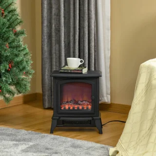 Sfeerhaard Elektrisch - Haard met Verwarming - met LED-Vlameffect - 1000W/2000 W - Kachel Vrijstaand - Openhaard - Gehard Glas - Wit - 36,5x24x45,5 cm