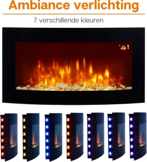 Elektrische openhaard- Elektrische haard - Sfeerhaard - LED - 1000 / 2000W - Zwart - Met afstandsbediening