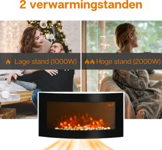 Elektrische openhaard- Elektrische haard - Sfeerhaard - LED - 1000 / 2000W - Zwart - Met afstandsbediening