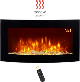 Elektrische openhaard- Elektrische haard - Sfeerhaard - LED - 1000 / 2000W - Zwart - Met afstandsbediening