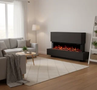 Elektrische open haard Ganeey Cobalt Luxe 3D LED Vuur met Verwarming – Moderne Staande Haard met Realistisch Vlameffect, App-Bediening, Timer, Knettereffect en Thermostaat – 1800W – Zwart – 137x75x29 cm