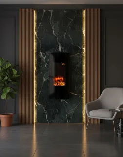 Luxe Elektrische Wandhaard 2000W – LED Vlameffect, Achtergrondverlichting, Programmeerbare Weektimer, Instelbare Thermostaat, Afstandsbediening – Design Sfeerhaard voor Woonkamer – Zwart Glas