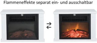 Sfeerhaard Elektrisch - Haard met Verwarming - LED-vlameffect - 600/1200W - Openhaard - Decoratieve Haardkachel - Kachel Vrijstaand - Wit - 34x17x25 cm