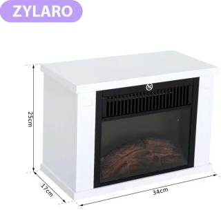 Sfeerhaard Elektrisch - Haard met Verwarming - LED-vlameffect - 600/1200W - Openhaard - Decoratieve Haardkachel - Kachel Vrijstaand - Wit - 34x17x25 cm