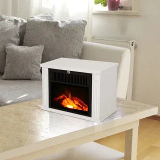 Sfeerhaard Elektrisch - Haard met Verwarming - LED-vlameffect - 600/1200W - Openhaard - Decoratieve Haardkachel - Kachel Vrijstaand - Wit - 34x17x25 cm