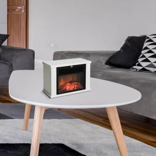 Sfeerhaard Elektrisch - Haard met Verwarming - LED-vlameffect - 600/1200W - Openhaard - Decoratieve Haardkachel - Kachel Vrijstaand - Wit - 34x17x25 cm