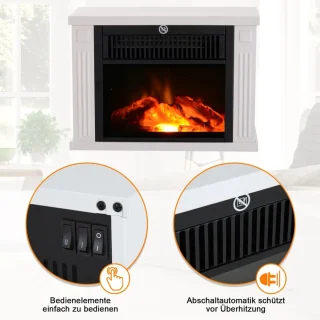 Sfeerhaard Elektrisch - Haard met Verwarming - LED-vlameffect - 600/1200W - Openhaard - Decoratieve Haardkachel - Kachel Vrijstaand - Wit - 34x17x25 cm