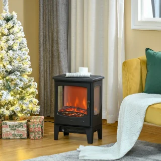 Sfeerhaard Elektrisch - Haard met Verwarming - LED-vlameffect - 900/1800 W - Openhaard - Kachel Vrijstaand - Zwart