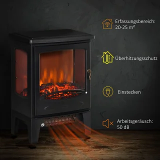 Sfeerhaard Elektrisch - Haard met Verwarming - LED-vlameffect - 900/1800 W - Openhaard - Kachel Vrijstaand - Zwart