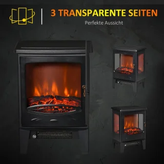 Sfeerhaard Elektrisch - Haard met Verwarming - LED-vlameffect - 900/1800 W - Openhaard - Kachel Vrijstaand - Zwart