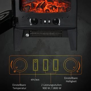 Sfeerhaard Elektrisch - Haard met Verwarming - LED-vlameffect - 900/1800 W - Openhaard - Kachel Vrijstaand - Zwart
