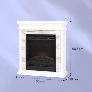 Elektrische Open Haard 60x23x66,5 cm – Industrialhome Nevis Peak Luxe LED Sfeerhaard met Verwarming 1800W, Timer & Afstandsbediening – Vrijstaande Elektrische Haard met Realistische Vlammen & Houtdecor – Wit Design