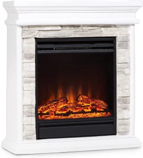 Elektrische Open Haard 60x23x66,5 cm – Industrialhome Nevis Peak Luxe LED Sfeerhaard met Verwarming 1800W, Timer & Afstandsbediening – Vrijstaande Elektrische Haard met Realistische Vlammen & Houtdecor – Wit Design