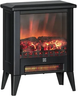 Sfeerhaard Elektrisch - Haard met Verwarming - met LED-vlameffect - 1800 W - Kachel Vrijstaand - Openhaard - Oververhittingsbeveiliging en Laag Geluidsniveau - Zwart