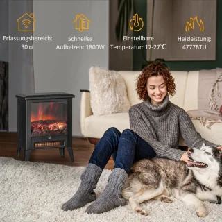 Sfeerhaard Elektrisch - Haard met Verwarming - met LED-vlameffect - 1800 W - Kachel Vrijstaand - Openhaard - Oververhittingsbeveiliging en Laag Geluidsniveau - Zwart