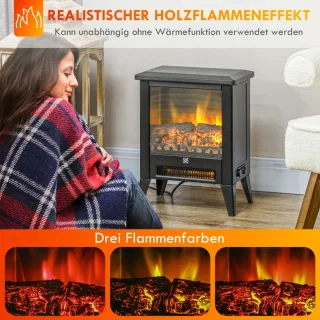 Sfeerhaard Elektrisch - Haard met Verwarming - met LED-vlameffect - 1800 W - Kachel Vrijstaand - Openhaard - Oververhittingsbeveiliging en Laag Geluidsniveau - Zwart