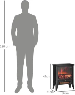Sfeerhaard Elektrisch - Haard met Verwarming - met LED-vlameffect - 1800 W - Kachel Vrijstaand - Openhaard - Oververhittingsbeveiliging en Laag Geluidsniveau - Zwart
