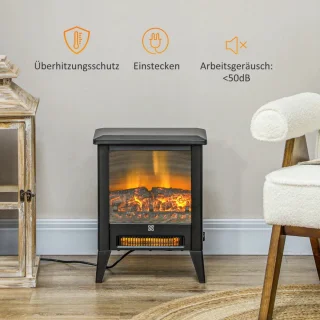 Sfeerhaard Elektrisch - Haard met Verwarming - met LED-vlameffect - 1800 W - Kachel Vrijstaand - Openhaard - Oververhittingsbeveiliging en Laag Geluidsniveau - Zwart