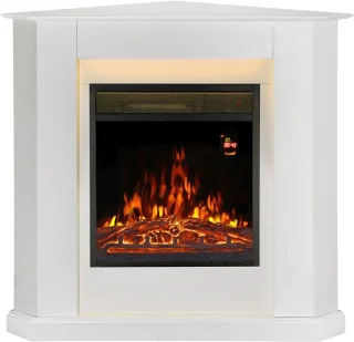 Elektrische open haard met verwarming, vlameffect en afstandsbediening – Hoekhaard in wit