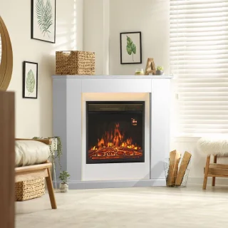 Elektrische open haard met verwarming, vlameffect en afstandsbediening – Hoekhaard in wit