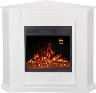 Elektrische open haard met verwarming, vlameffect en afstandsbediening – Hoekhaard in wit