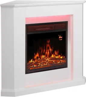Elektrische open haard met verwarming, vlameffect en afstandsbediening – Hoekhaard in wit