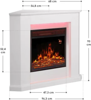 Elektrische open haard met verwarming, vlameffect en afstandsbediening – Hoekhaard in wit